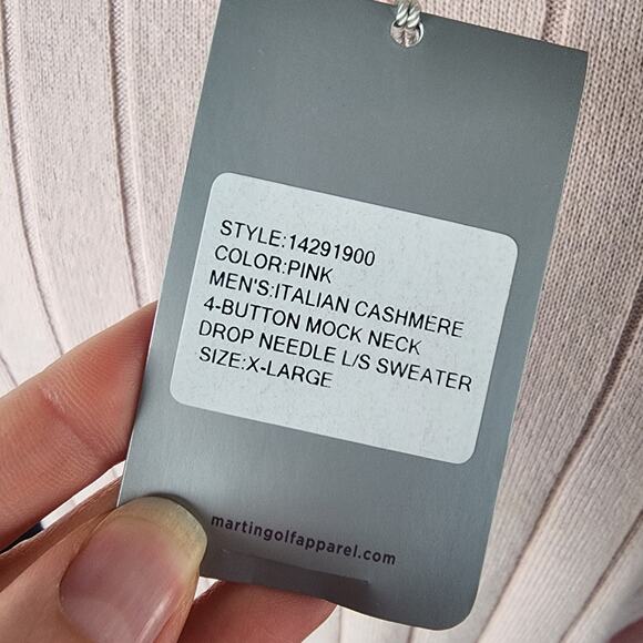 NWT Martin 100% Italian Cashmere Pink Quarter Button Golf Sweater | Men's XLarge - Picture 4 of 15